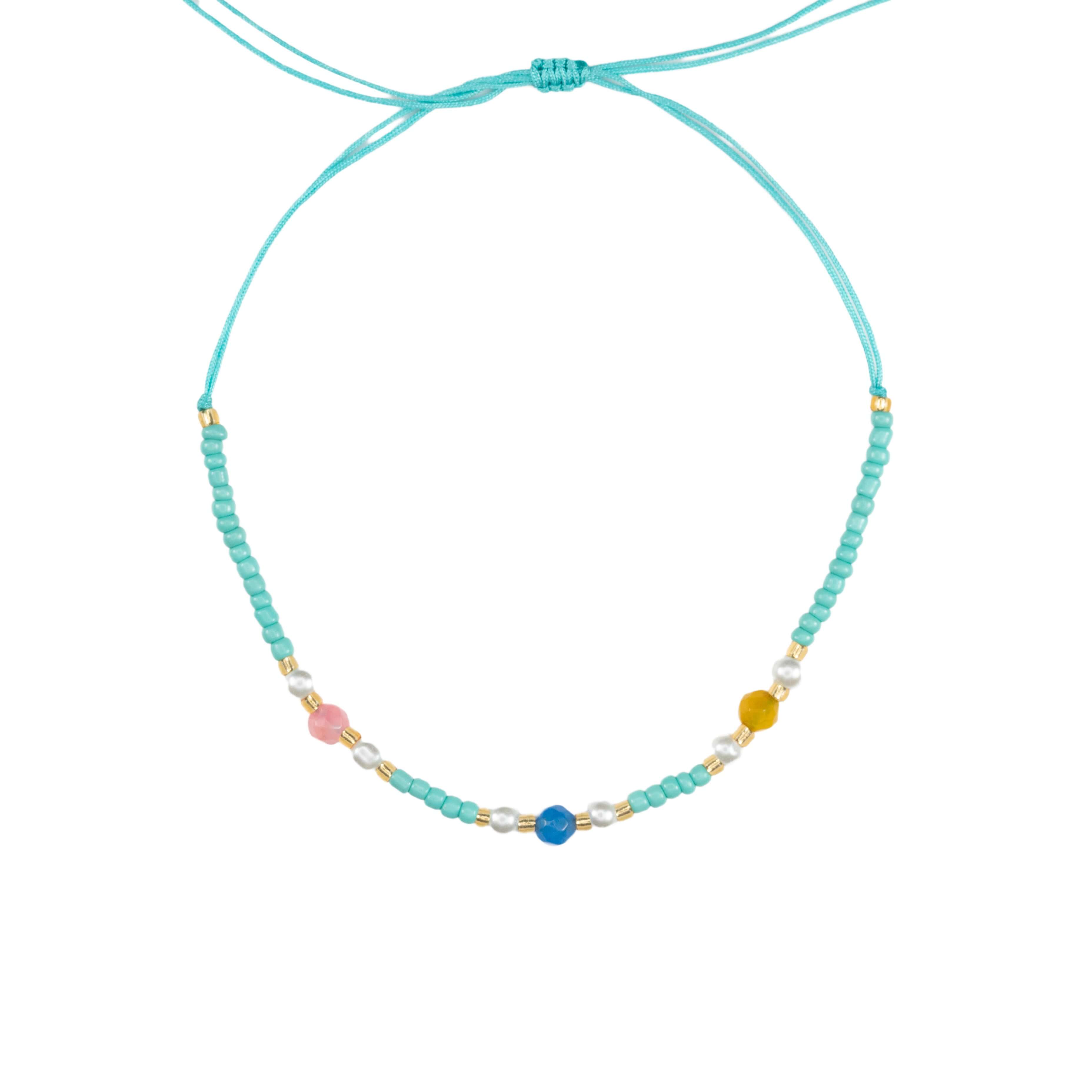 Бохо гривна за глезен с цветен конец и разноцветни мъниста, регулираща се и удобна.