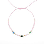 Бохо гривна за глезен с розов текстилен конец и цветни мъниста, регулируем аксесоар.