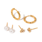 Сет Обеци Три Вълшебства с 18К Златно Покритие- 6 бр с перли и блестящи камъни.