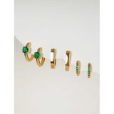 Сет обеци Everyday с 18К златно покритие, включващи 6 бр. с медицинска стомана и зелени камъни.