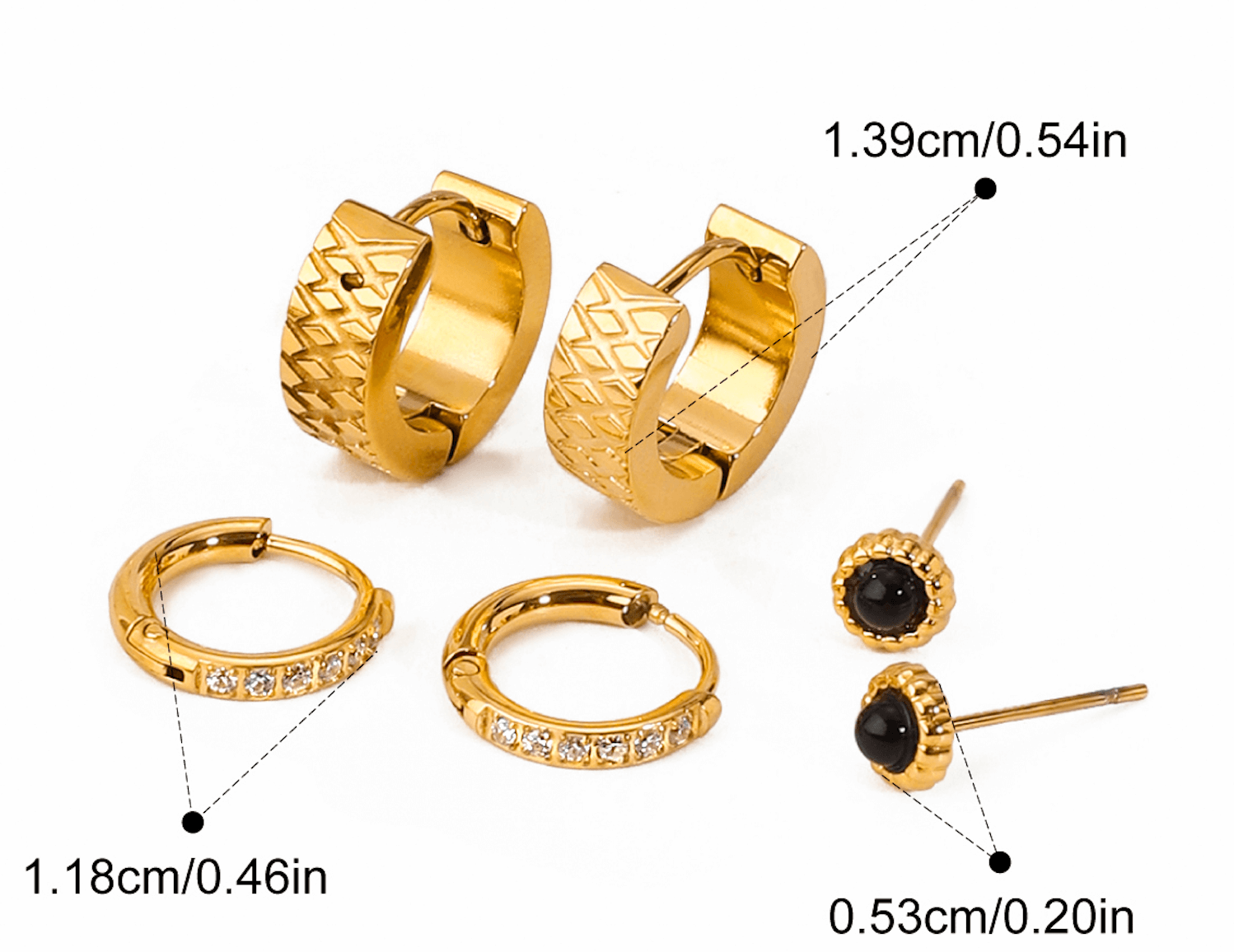 Сет обеци Златна Триада с 18К златно покритие, 6 бр. с различни размери и дизайни.