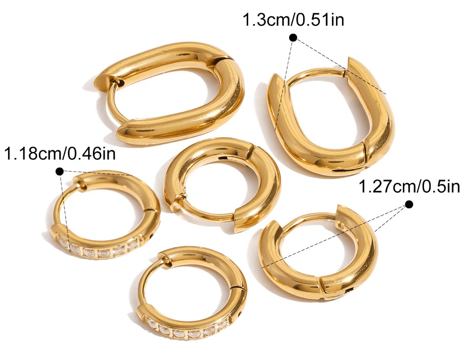 Сет от 6 бр. винтидж обеци халки с 18К златно покритие и различни размери.