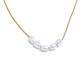 Колие с 5 Естествени Перли с 18К Златно Покритие