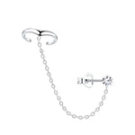 Сребърни Обеци Celeste Chain S925 - обеци пиърсинг с верига и кристал, подходящи за хрущял