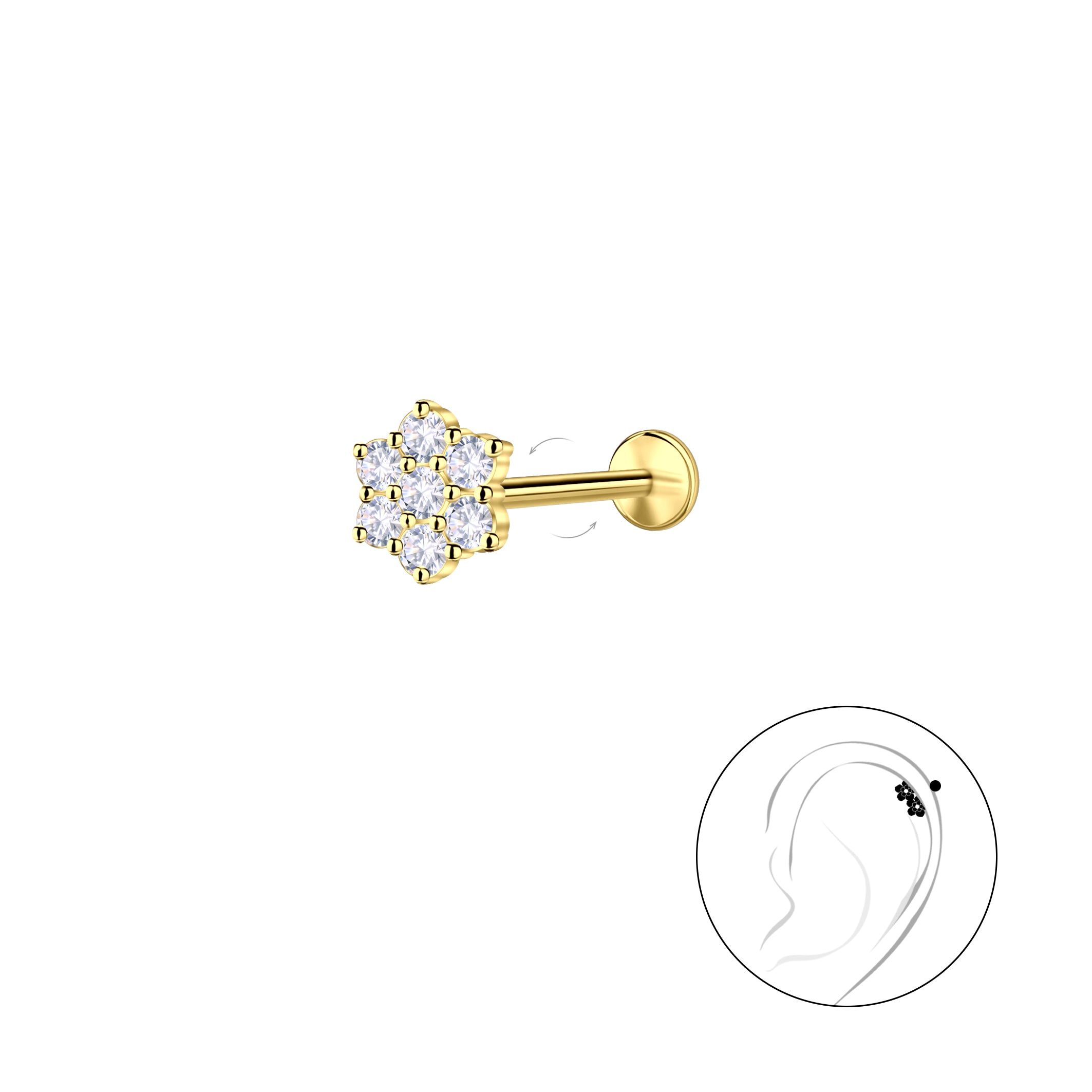 Сребърно Цвете с Кристал Позлата S925