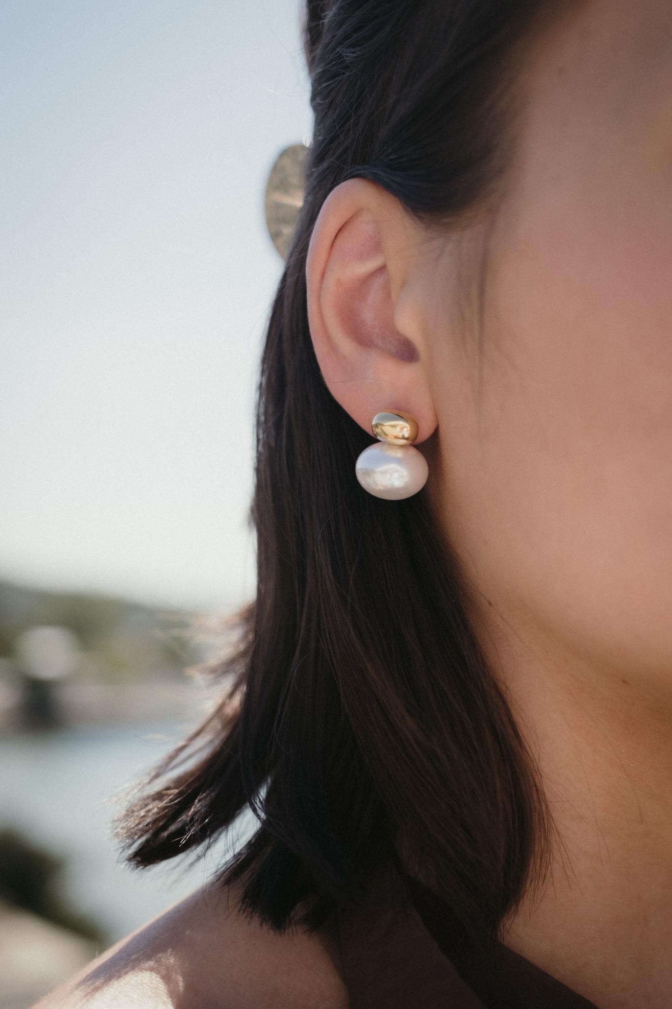 Обеци Vintage Перла с 18К Позлата, златисти обеци с перли, медицинска стомана 304L