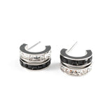 Сребристи обеци с черен седеф и кристалчета