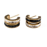 Златисти обеци с черен седеф и кристалчета