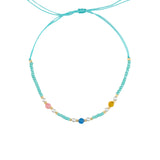 Бохо гривна за глезен с цветен конец и разноцветни мъниста, регулираща се и удобна.