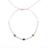 Бохо гривна за глезен с розов текстилен конец и цветни мъниста, регулируем аксесоар.