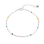 Сребърна гривна S925 с многоцветни мъниста и удължител, модерен аксесоар за всякакъв повод.