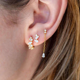 Сребърен сет обеци пиърсинг с златно покритие, стилен троен пиърсинг за жени.