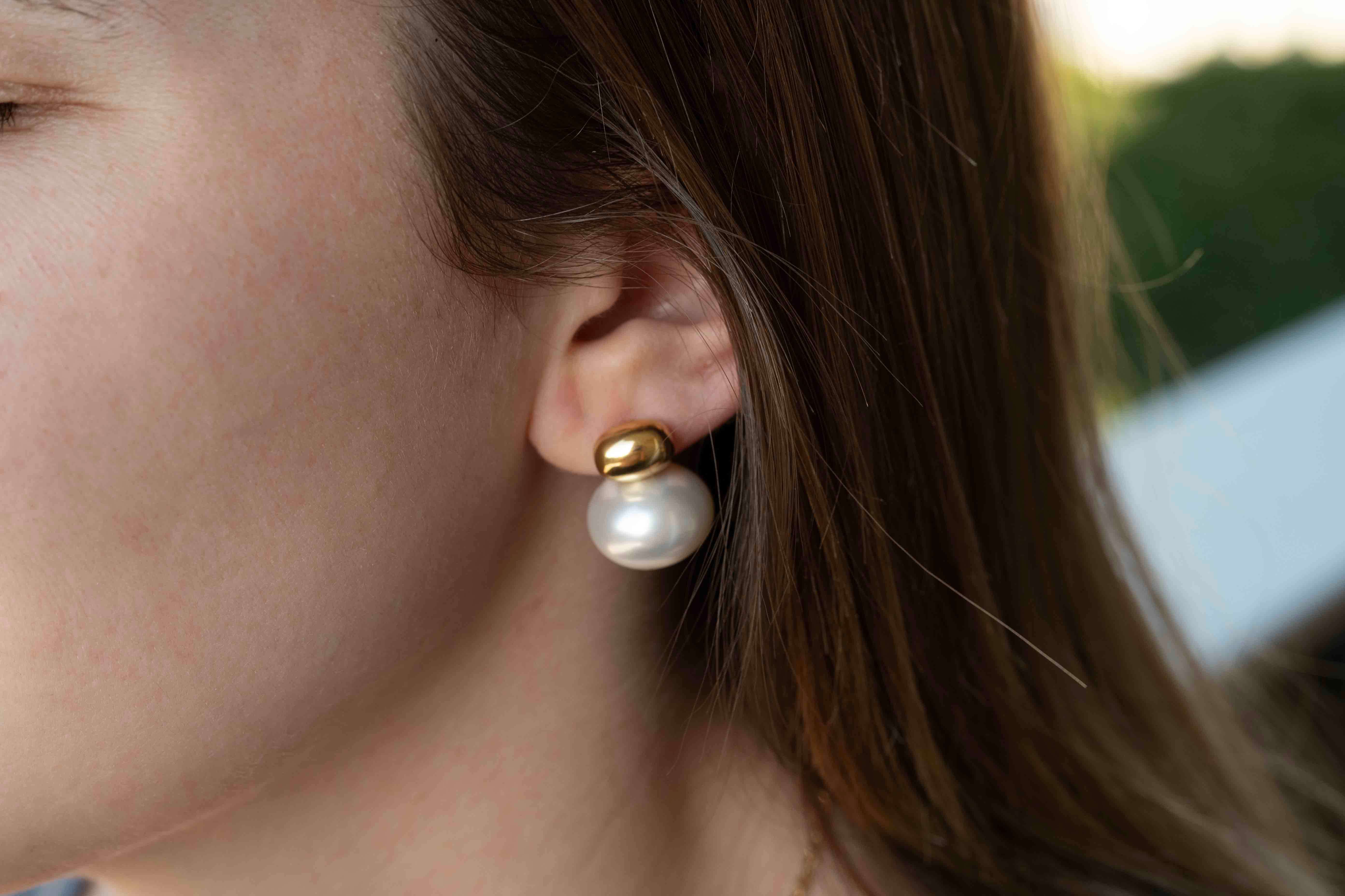 Обeци Vintage Перла с 18К Позлата, златисти обеци с перли, модерни обеци в ухото.