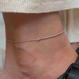 Сребърна Гривна за Глезен Хибрид S925, нежна гривна с родиево покритие на крака