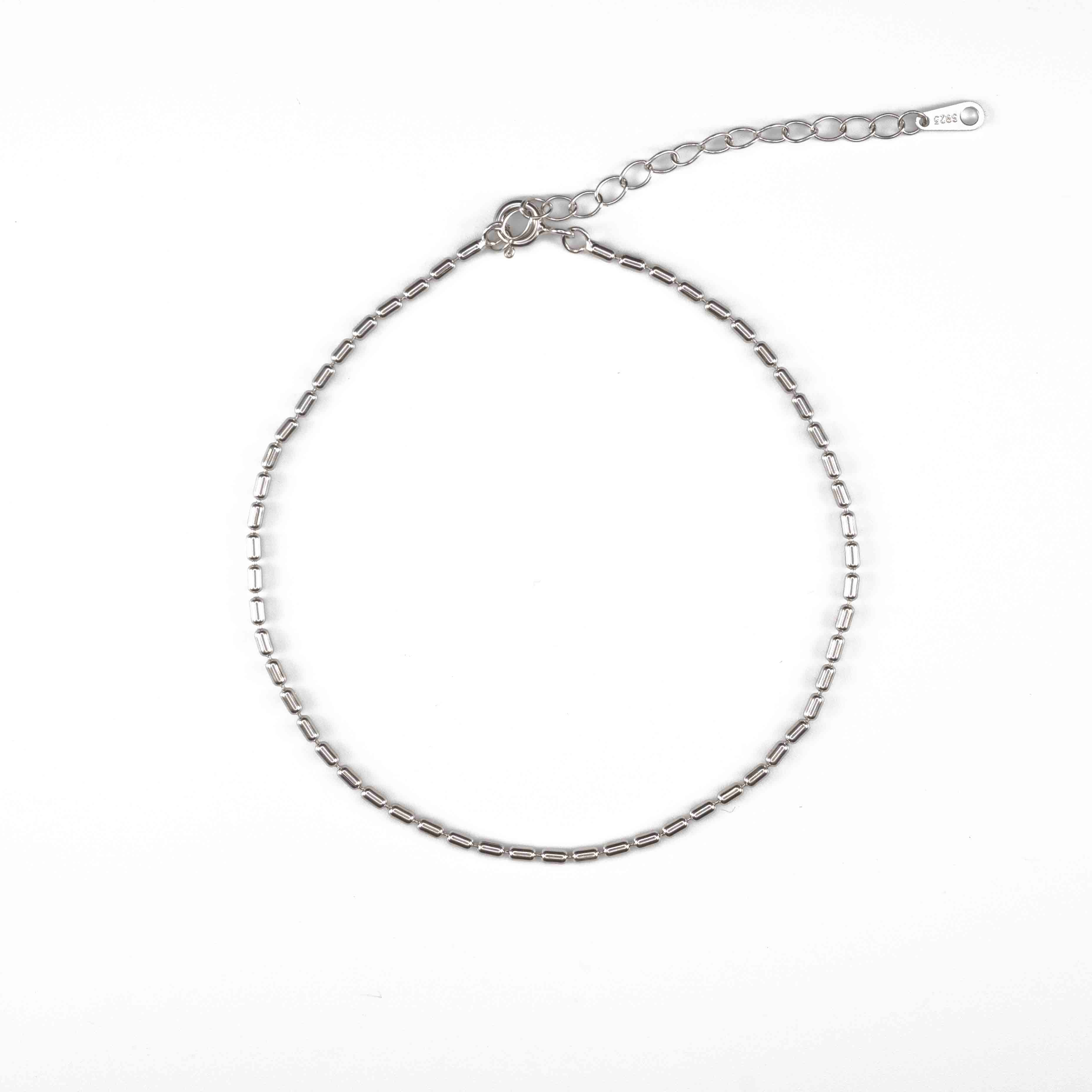 Сребърна Гривна за Глезен Нишка S925 с родиево покритие, 20 +5 см, 2.1 г