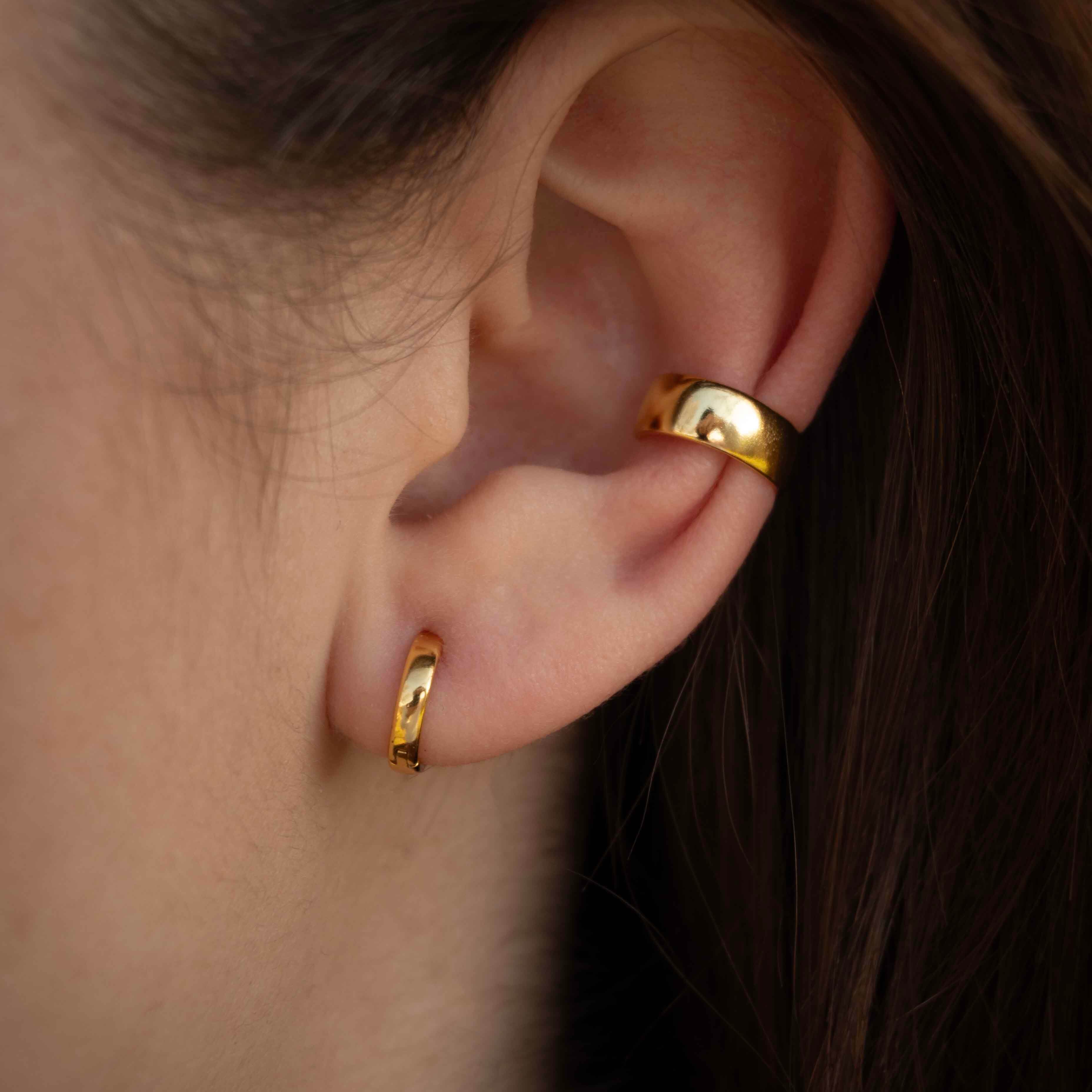 Сребърни Обеци Golden с 14К Златно Покритие S925, обеци за хрущял и пиърсинг обеци.