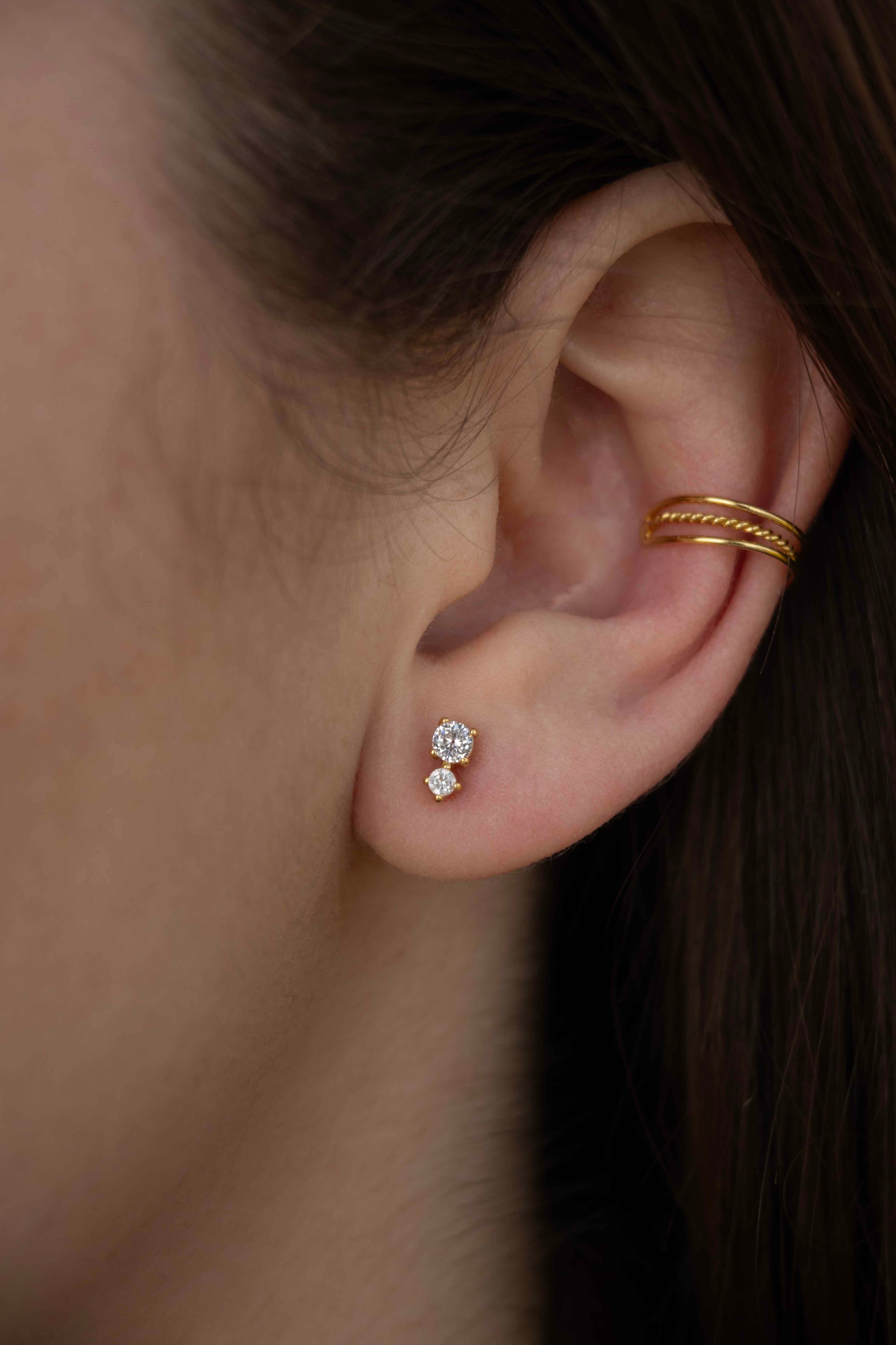 Сребърна Обеца Luxe Band с 14К Позлата S925, пиърсинг обеци, обеци за хрущял на женски ухо.