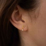 Сребърно Сърце с Кристали с 14К Златно Покритие S925, пиърсинг за ухо с кристали.