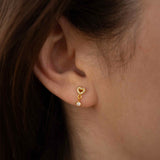 Сребърно Сърце с Кристали с 14К Златно Покритие S925, пиърсинг за ухо с кристали.