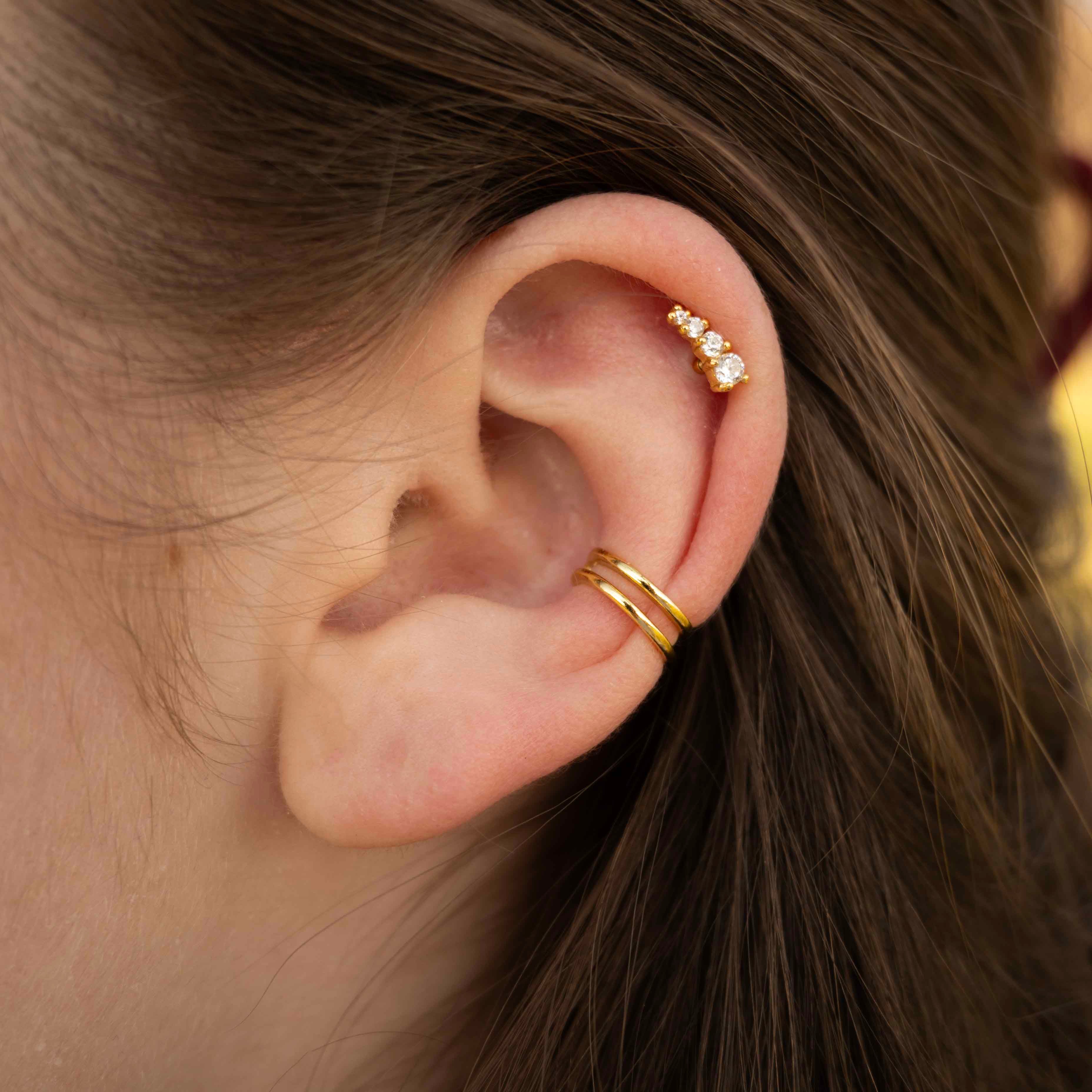 Сребърна Обеца Аurora с 14К Позлата S925, пиърсинг обеци за хрущял и стилен дизайн.