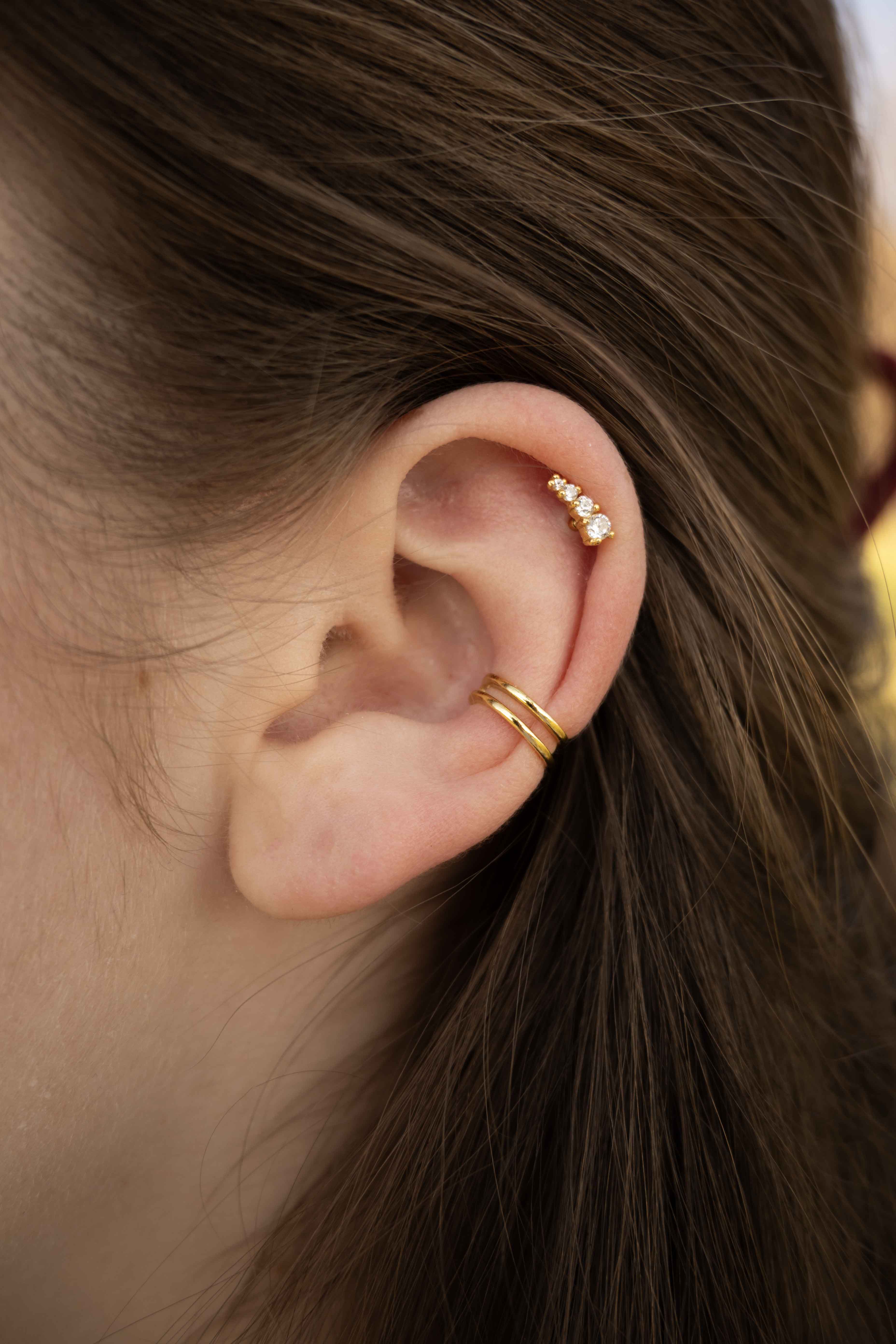 Сребърна Обеца Аurora с 14К Позлата S925, пиърсинг обеци за хрущял и стилен дизайн.