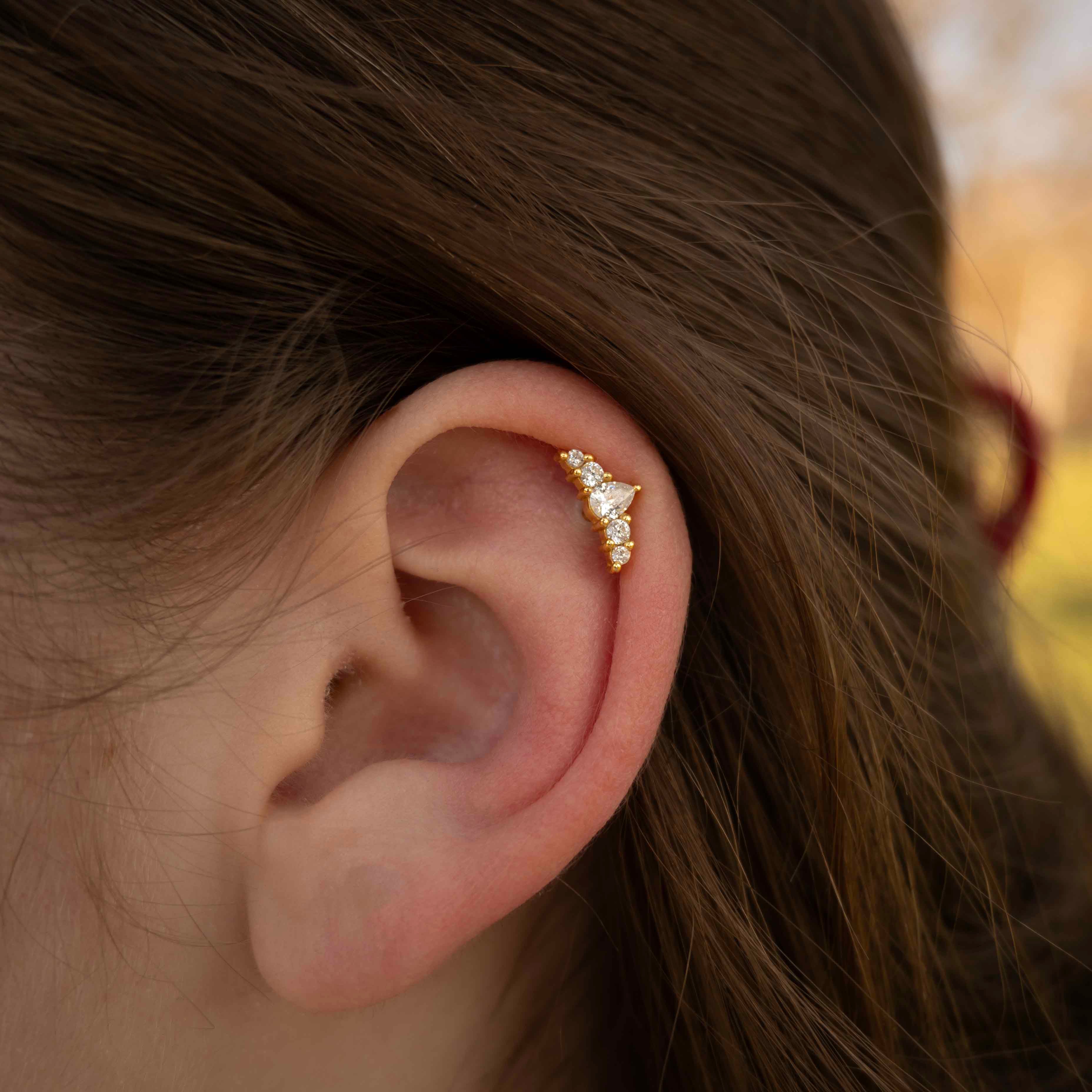 Сребърни Обеци Клоуи с 14К Златно Покритие S925, пиърсинг за ухо с кристали и цирконий.