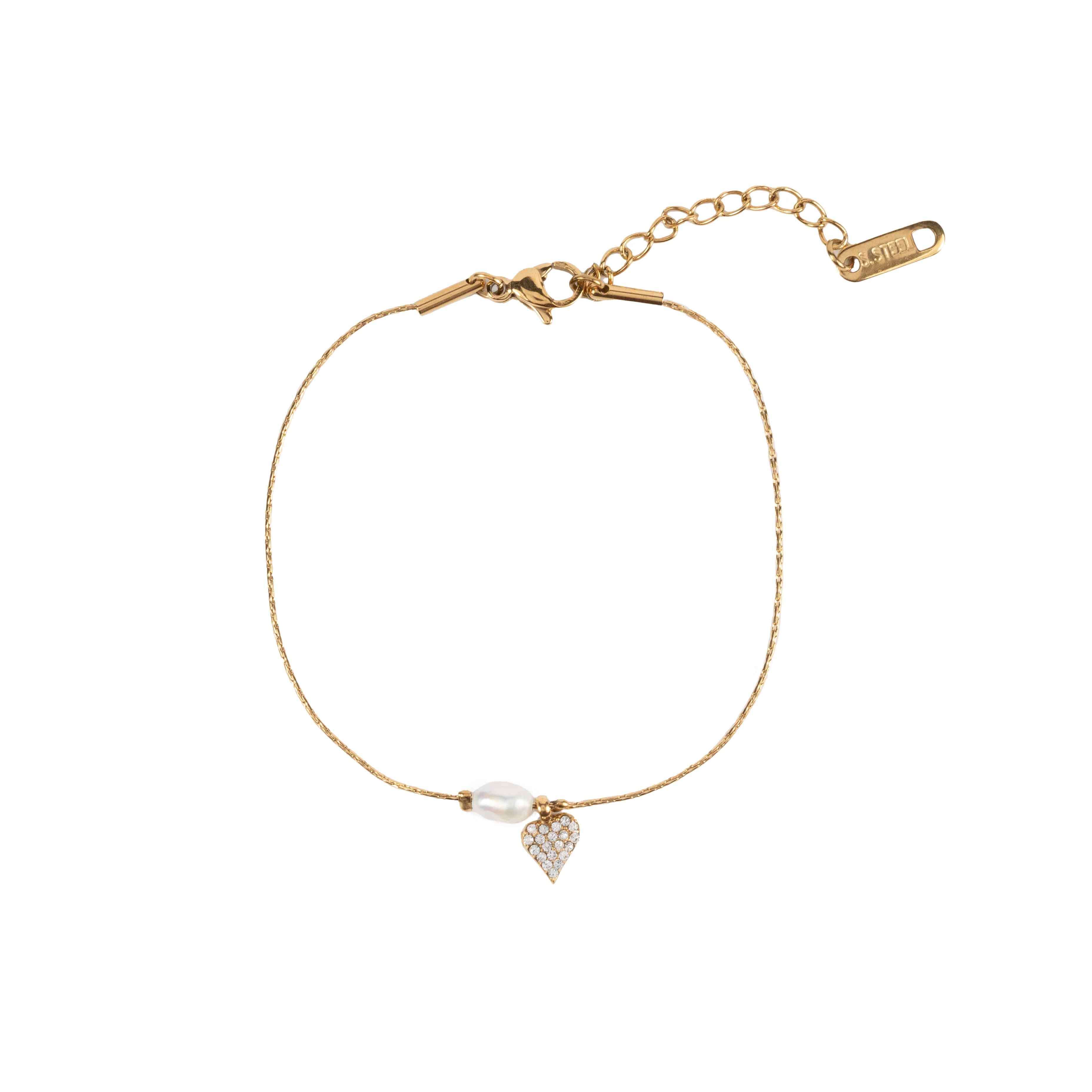 Гривна Перла Celeste Duo с 18К Златно Покритие, с кубичен цирконий и перла, елегантен дизайн.