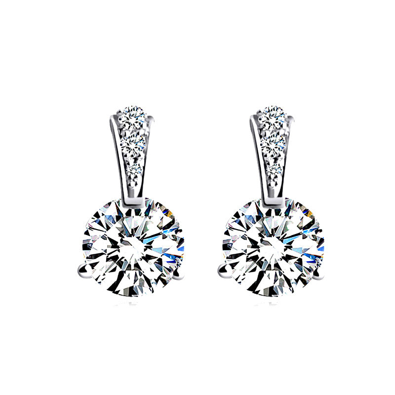 Сребърни Обеци Брилянт S925 с бял циркон и сребристо покритие, 1 г сребро