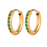 Златни обеци с зелени камъни, идеални за всекидневно носене, хипоалергенна медицинска стомана.