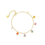 Сребърна гривна с многоцветни цветя и 18К златно покритие, дължина 16+3 см.