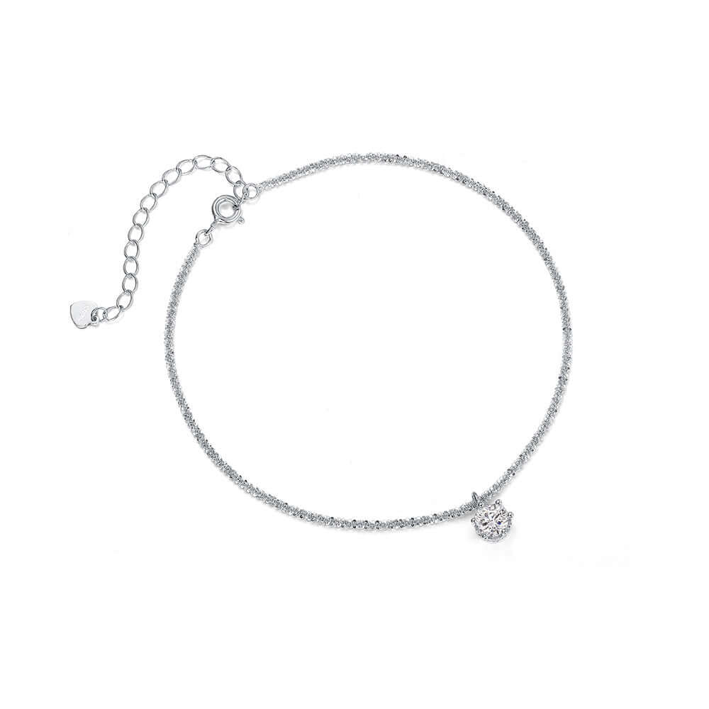 Сребърна Гривна за Глезен Блясък S925 с родиево покритие и декоративен елемент, стилна и елегантна.