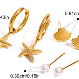 Морски обеци с морска звезда и перли, покритие от 18К злато, разнообразие от дизайни и размери.
