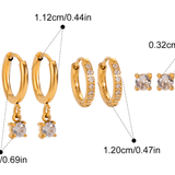 Сет Обеци Кристал с 18К златно покритие - 6 различни модела, мед. стомана, хипоалергенни.