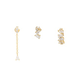 Сребърен сет обеци пиърсинг 3бр Trinity Gold S925 с елегантен дизайн и златно покритие.