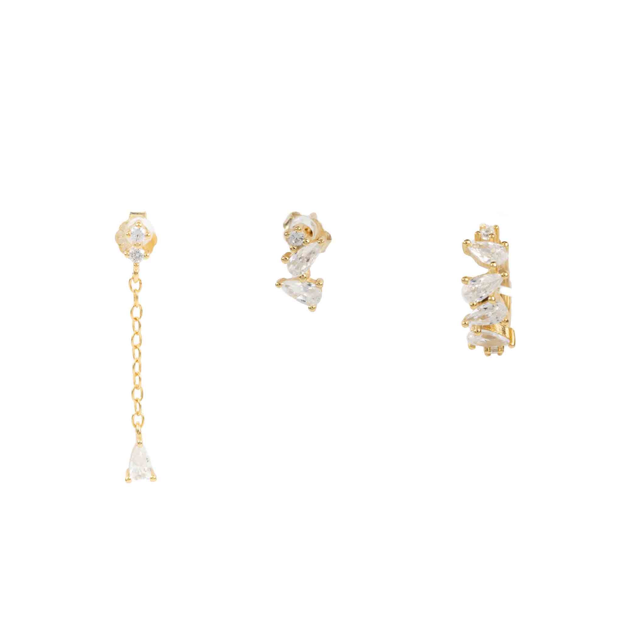 Сребърен сет обеци пиърсинг 3бр Trinity Gold S925 с елегантен дизайн и златно покритие.