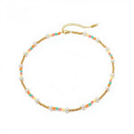 Колие Wave с мъниста и 18к златно покритие, медицинска стомана 304L, 39+7 см, в разнообразие от цветове.