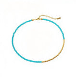 Колие Wave в син тюркоаз с 18К позлата, изработено от медицинска стомана, подходящо за богато облекло.