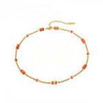 Колие Wave с мъниста, 18к златно покритие, медицинска стомана, бохо стил, размер 39+7 см.