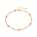 Колие Wave с мъниста, 18к златно покритие, медицинска стомана, бохо стил, размер 39+7 см.