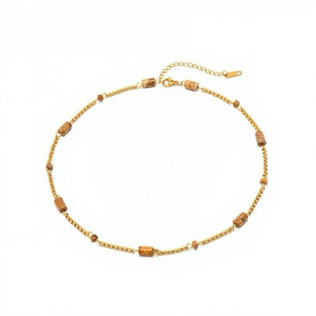 Колие Wave с мъниста, 18к златно покритие, ръчно изработено, медицинска стомана, размер 39+7 см.