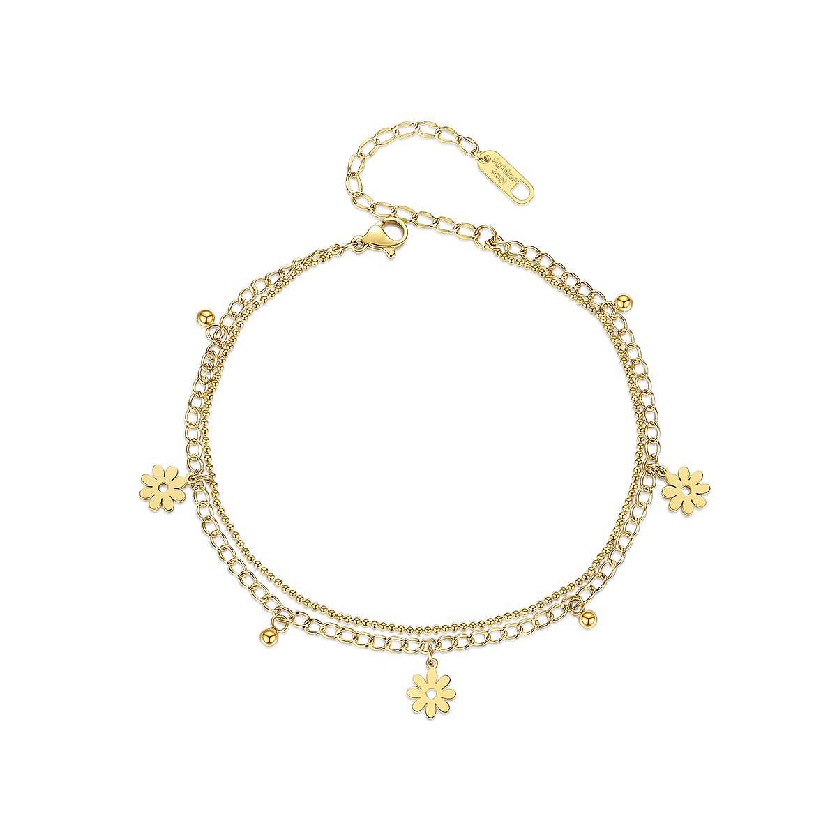 Двойна гривна за глезен с цветя и 18K златно покритие, елегантен лятен аксесоар.