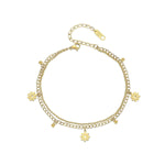 Двойна гривна за глезен с цветя и 18K златно покритие, елегантен лятен аксесоар.