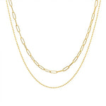 Двойно златисто колие с 18K златно покритие, елегантен дизайн с различни вериги и топченца.