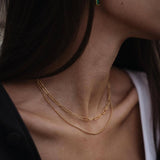 Изискано двойно златисто колие с 18К покритие, което подчертава стила и елегантността.