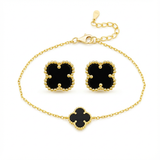 Комплект One Clover S925 с 14К Позлата- Обеци+ Гривна