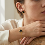 Комплект One Clover S925 с 14К Позлата- Обеци+ Гривна