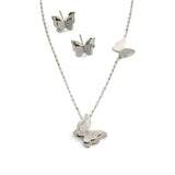 Комплект сребристи колие + обеци пеперуди