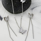 Комплект сребристо колие  + дълги обеци пеперуди