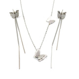 Комплект сребристо колие  + дълги обеци пеперуди