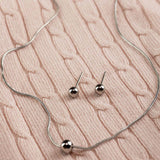 Комплект топче сребрист - обеци + колие